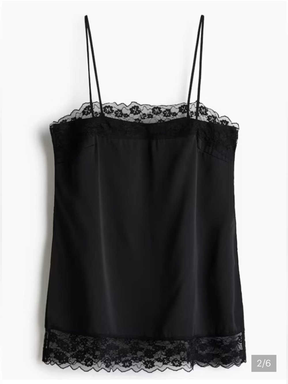 H&M Black Satin Lace-Trim Slip Top
